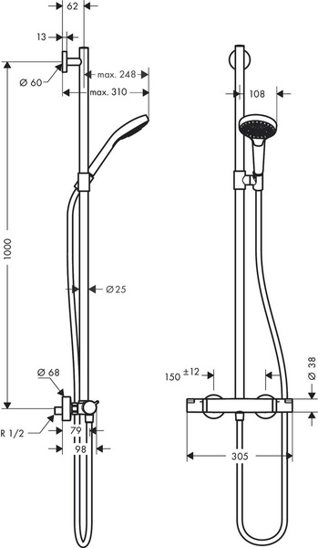 Душевой набор с термостатом HANSGROHE CROMA SELECT 27247400, хром с белым 800003828 фото