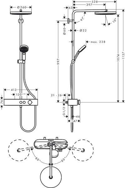 Душова система з термостатом HANSGROHE PULSIFY 24221000 800003728 фото
