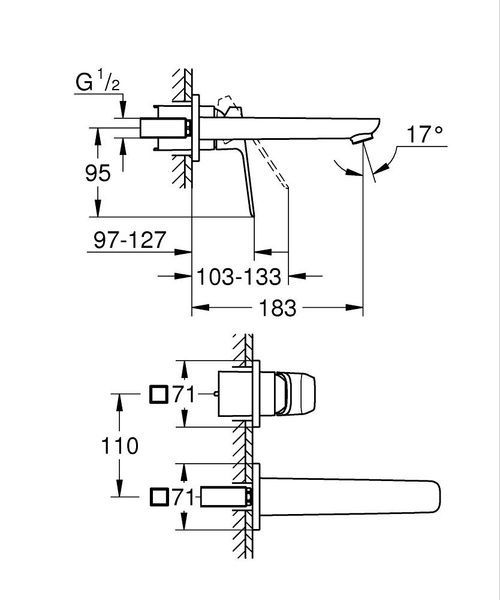 Змішувач для умивальника прихованого монтажу GROHE CUBEO 1017880000, хром 103412 фото