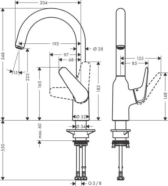 Смеситель для кухонной мойки HANSGROHE FOCUS M42 71802800, нержавеющая сталь 800003928 фото