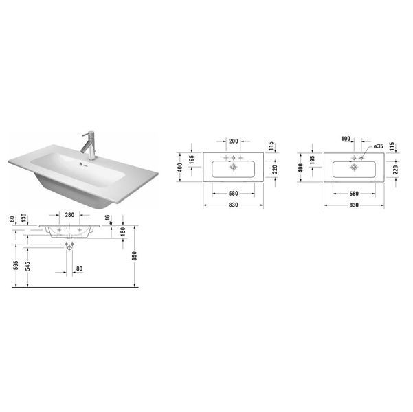 Умывальник накладной DURAVIT ME BY STARCK 2342830000, 83х40 800005968 фото