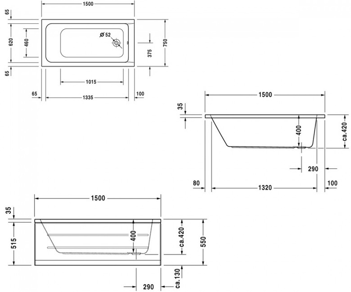 Ванна акриловая DURAVIT D-CODE 700095000000000, 150х75 800005918 фото