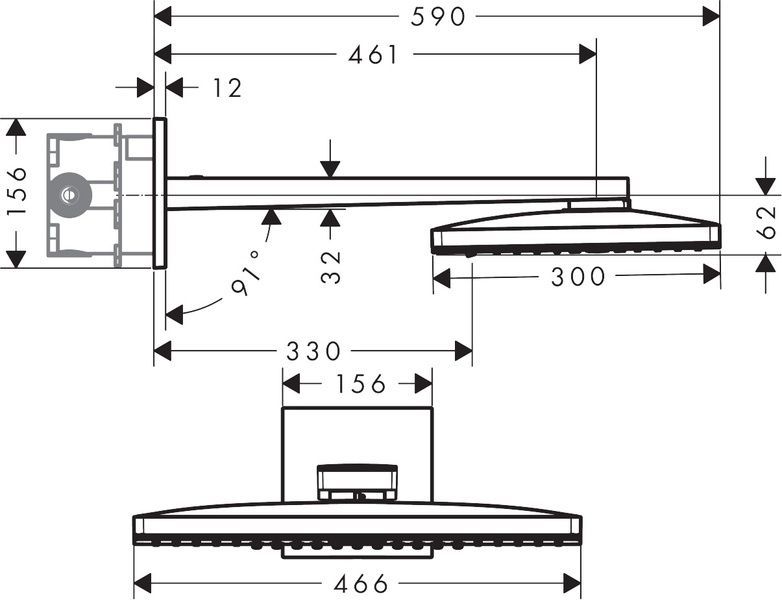Верхний душ 460/300 2jet AXOR SHOWER SOLUTIONS 35280000, с держателем, с квадратной розеткой 800004594 фото