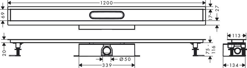 Монтажный комплект для каналов HANSGROHE UBOX UNIVERSAL 56027180, нержавеющая сталь 800004278 фото