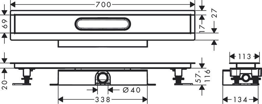 Монтажный комплект для каналов HANSGROHE UBOX UNIVERSAL 56017180, нержавеющая сталь 88878 фото