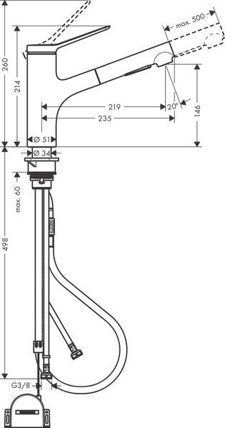 Змішувач з витяжним душем для кухонної мийки HANSGROHE ZESIS M33 74803000 800004187 фото