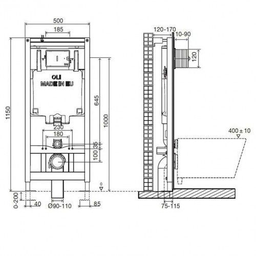 Инсталляция для унитаза с кнопкой OLI IPLATE 885342, хром 80000001934 фото