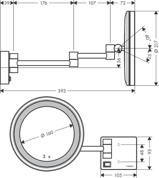 Зеркало для бритья с подсветкой HANSGROHE ADDSTORIS 41790000 81494 фото