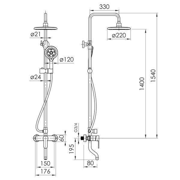 Душова система зі змішувачем для душу IMPRESE MODUS t030B08201SR 91976 фото