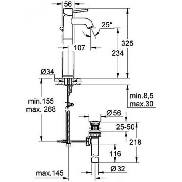 Смеситель для умывальника GROHE BAUCLASSIC 32868000 55895 фото