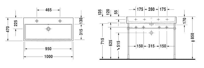 Умывальник подвесной DURAVIT VERO AIR 2350100043, 100 см на 2 смесителя 800005978 фото