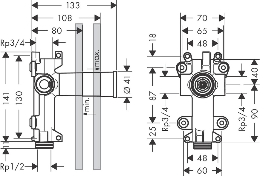 Скрытая часть душевого модуля 120/120 AXOR SHOWER SOLUTIONS 28486180 12941 фото