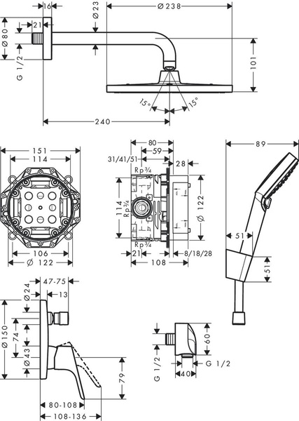 Душевая система скрытого монтажа HANSGROHE CROMETTA S 27958000 88938 фото