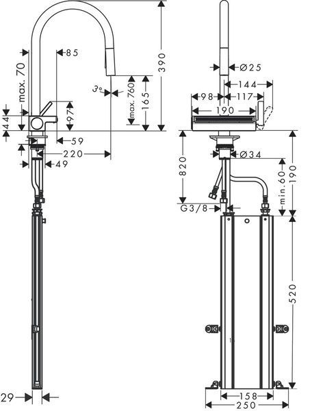Смеситель для кухни с выдвижным изливом HANSGROHE AQUNO SELECT 73831000, хром 74873 фото