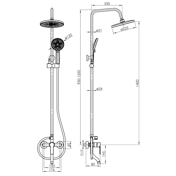 Душевая система со смесителем для ванны RJ LUX RJSP120-05CH, хром 85532 фото