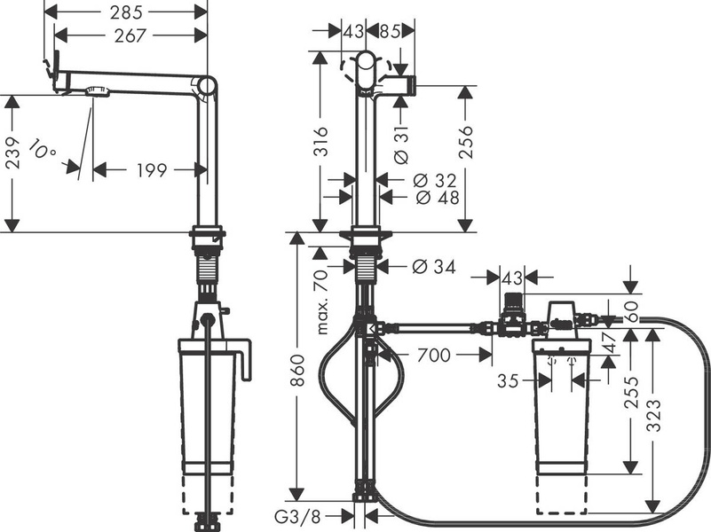 Змішувач для кухонної мийки HANSGROHE AQITTURA M91 76802800, нержавіюча сталь 800003939 фото