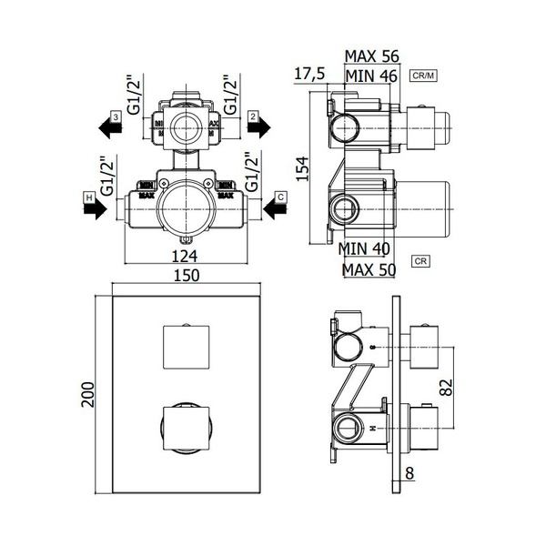 Душова система верхній душ 300х300 мм PAFFONI KIT KITLEQ518CR/M300CITY 800000007288 фото