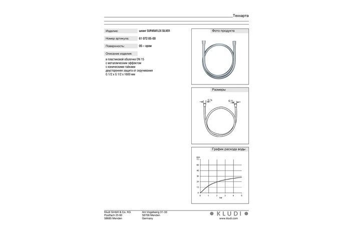 Шланг для душа KLUDI ZENTA 610720500, 1600 мм, хром 80000002066 фото