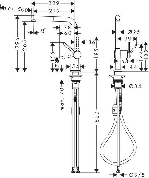 Змішувач для кухонної мийки з висувним душем HANSGROHE TALIS M54 72845670, чорний матовий 96517 фото