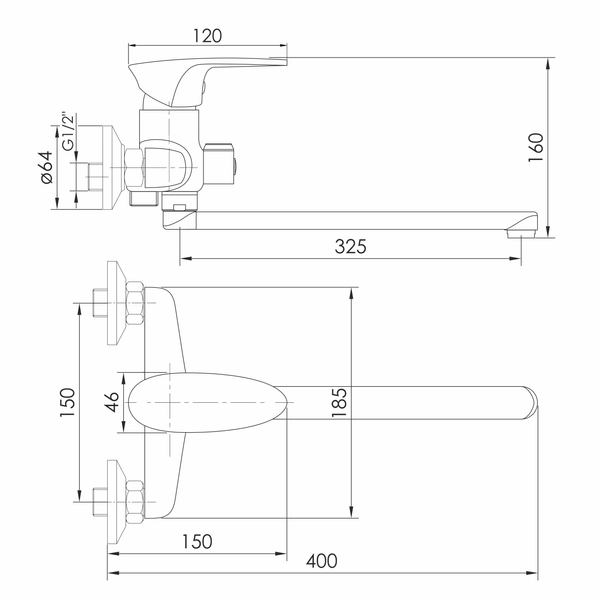 Смеситель для ванны с длинным изливом RJ COOL RJFA051-11CH, хром 93550 фото