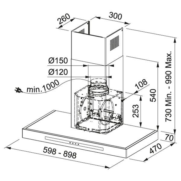 Кухонная вытяжка FRANKE SMART T-SHAPE FSMT 905 XS NG 325.0653.979, нержавеющая сталь 800006632 фото