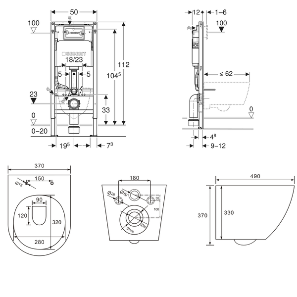 Набор инсталляция GEBERIT 458.103.00.2 DUOFIX Basic с унитазом VOLLE AMADEUS 2.0 vortice, без клавиши 102213 фото
