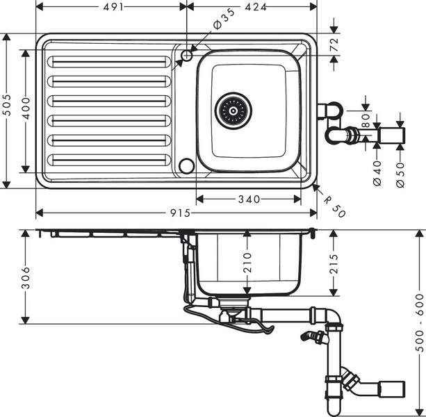 Мойка для кухни HANSGROHE S41 43337800, нержавеющая сталь 81269 фото