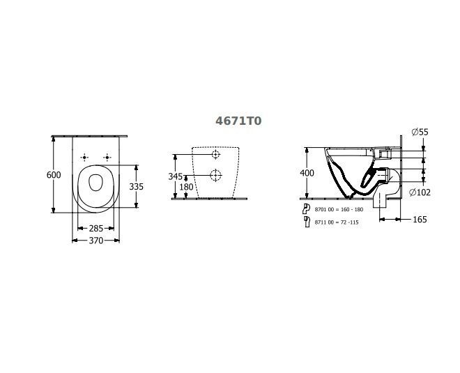 Унитаз VILLEROY & BOCH SUBWAY 3.0 4671T0T2, 37x60см AntiBac CeramicPlus, белый глянцевый 800005741 фото