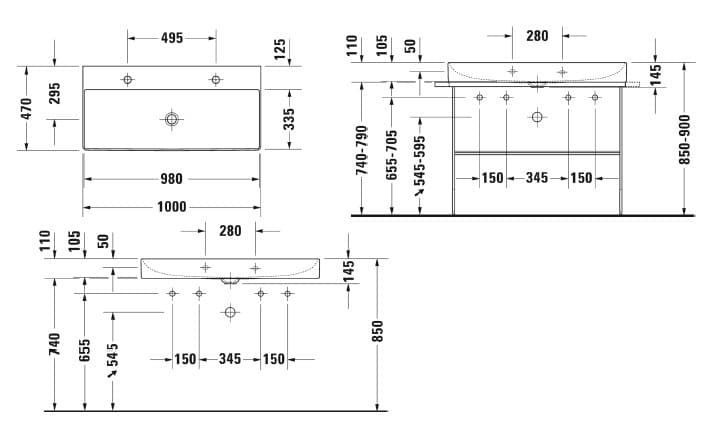 Умивальник підвісний подвійний DURAVIT DURASQUARE 2353100043, 100х47 800005982 фото