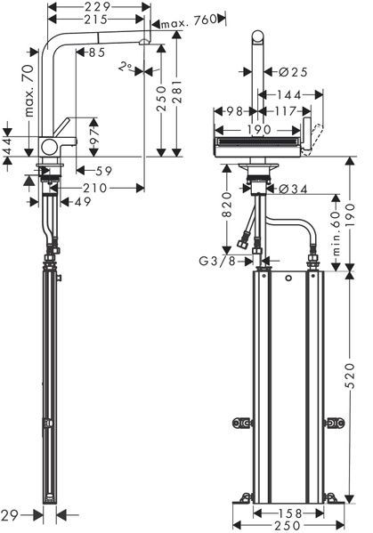 Смеситель для кухонной мойки с выдвижным душем HANSGROHE AQUNO SELECT M81 73830670, черный матовый 77376 фото