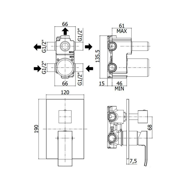 Душевая система с изливом верхний душ 200х200 мм PAFFONI KIT KITEL019CR200 800000007241 фото