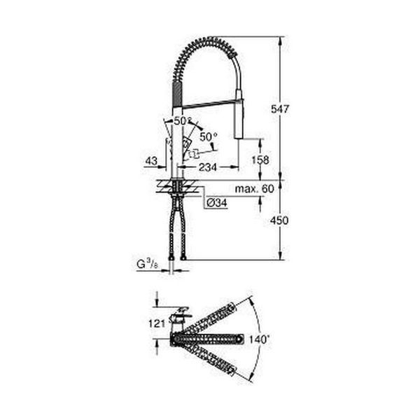 Смеситель для кухни с гибким изливом GROHE EUROCUBE 31395DC0 59810 фото
