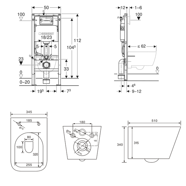 Набор инсталляция GEBERIT 458.103.00.2 DUOFIX Basic с унитазом VOLLE LIBRA 2.0 vortice, без клавиши 102224 фото