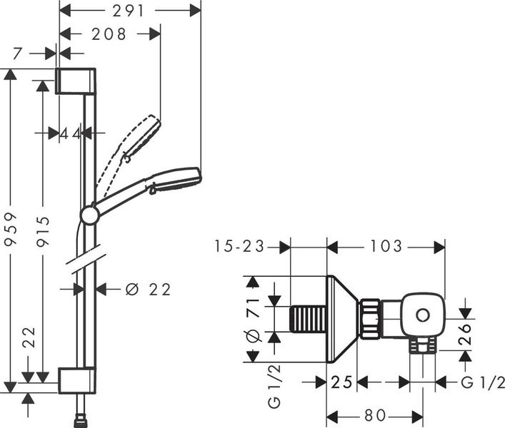 Душовий набір HANSGROHE CROMETTA 27031400, хром з білим 47363 фото