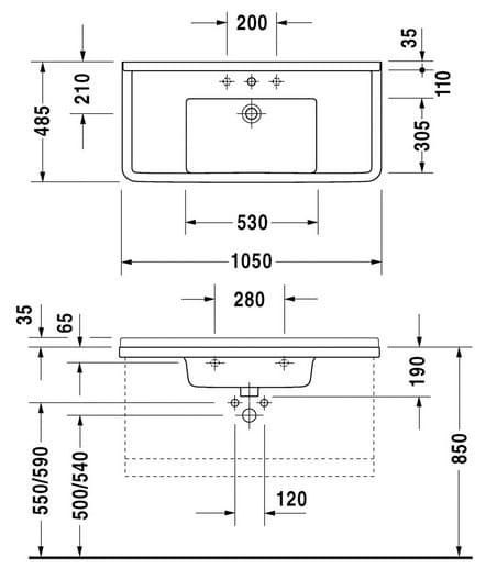 Умывальник подвесной DURAVIT STARCK 3 0304100000, 105х48 800005984 фото