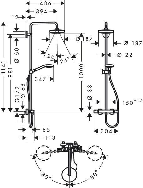 Душова система HANSGROHE CROMA SELECT 27254400, хром з білим 49768 фото