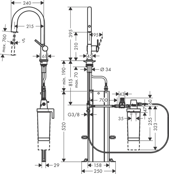 Смеситель для кухонной мойки HANSGROHE AQITTURA M91 76800800, нержавеющая сталь 800003944 фото