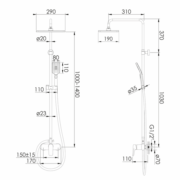 Душевая система со смесителем IMPRESE MODUS f03008210SS, черный 88196 фото