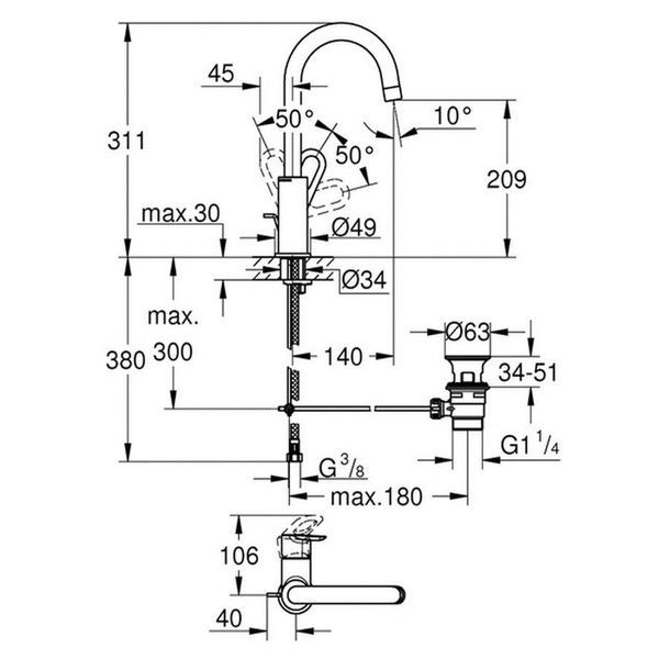 Змішувач для умивальника GROHE BAULOOP 23763000 66929 фото