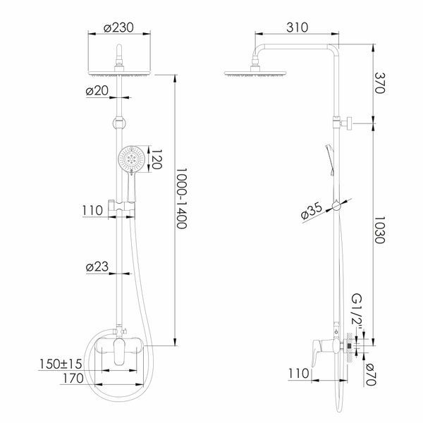 Душова система IMPRESE KVET t030S07210SR, чорний матовий 93326 фото