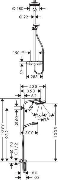 Душова система HANSGROHE CROMETTA 27264400, хром з білим 44534 фото