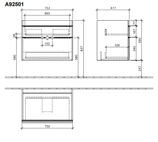 Тумба под умывальник VILLEROY & BOCH VENTICELLO A92501FP, 753x590x502, сталь 52247 фото