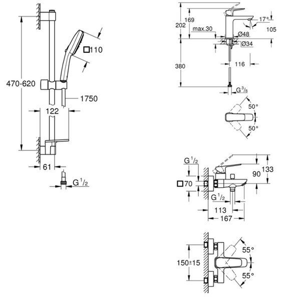 Набор смесителей 3 в 1 GROHE CUBEO UA125246M 100633 фото