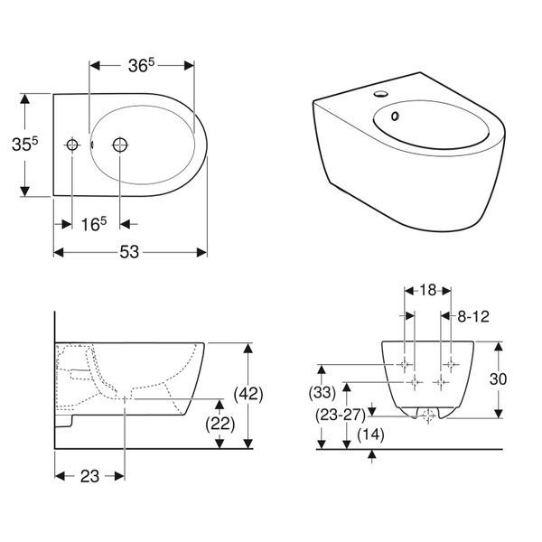 Біде підвісне закритої форми перелив видимий GEBERIT ICON 501.898.JT.1, білий матовий 89207 фото