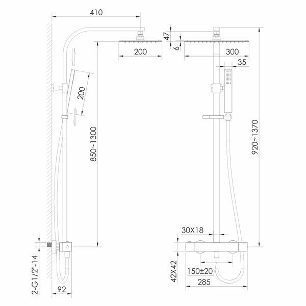 Душова система з термостатом IMPRESE GRAFIKY ZMK0424070480, чорний нікель 93979 фото