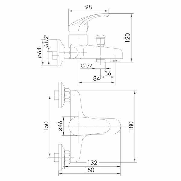Смеситель для ванны RJ SMART RJFA050-07CH, хром 100005 фото