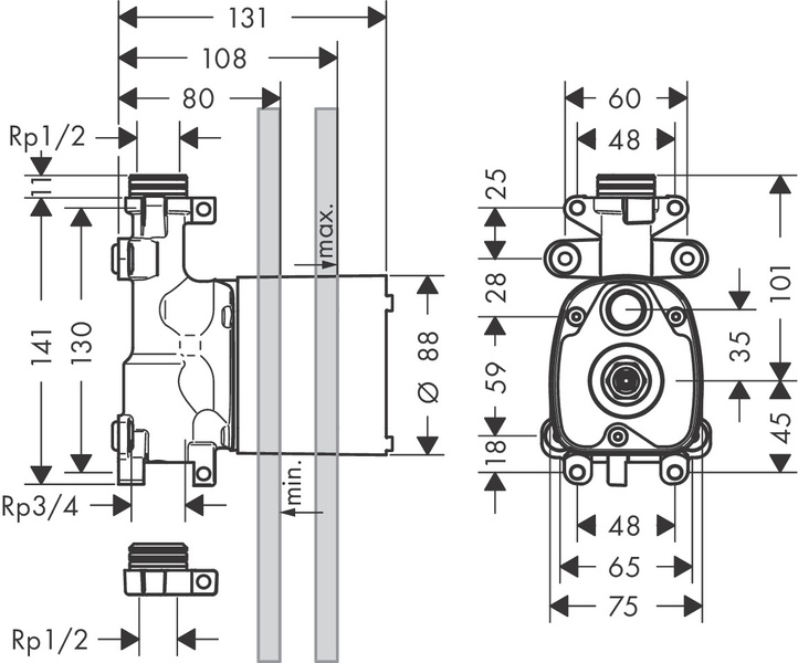 Скрытая часть модуля ручного душа 120/120 AXOR SHOWER SOLUTIONS 10650180 13265 фото