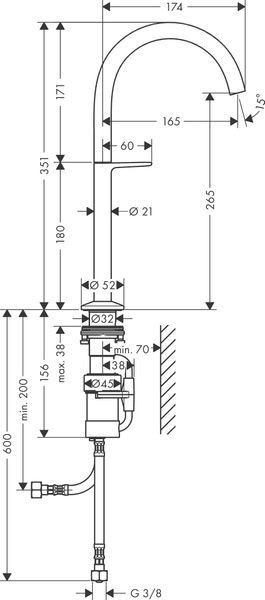 Смеситель для раковины Select 260 AXOR ONE 48030340, для накладной раковины, с донным клапаном Push-Open, черный 800004975 фото