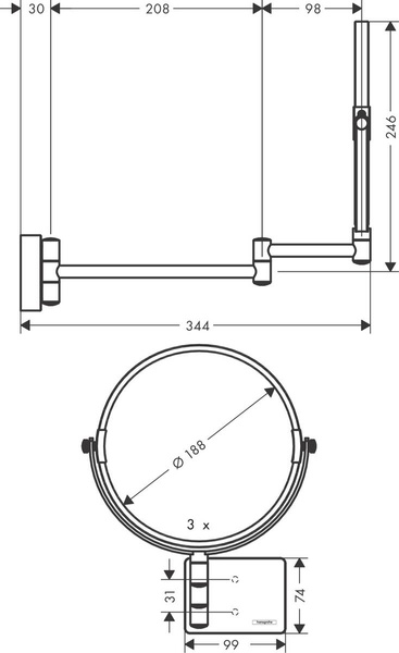 Зеркало для бритья HANSGROHE ADDSTORIS 41791340, черный матовый хром 800003696 фото