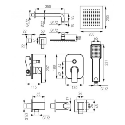 Душевая система со смесителем скрытого монтажа FERRO SQUERTO SET-SQ1-P, хром 80000001734 фото